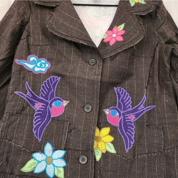 Lucca  Distressed Embroidered Herringbone Pinstripe Jacket - Picture 8 of 11